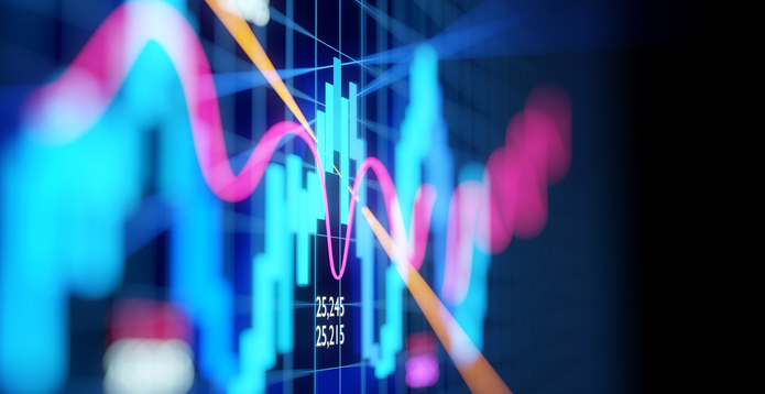 Complex stock market candlestick chart card