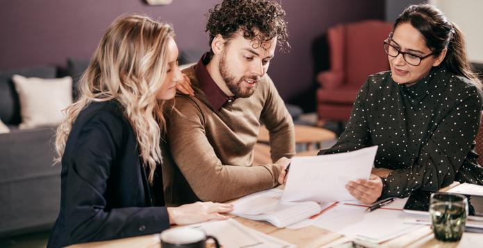 Young couple financial planning card