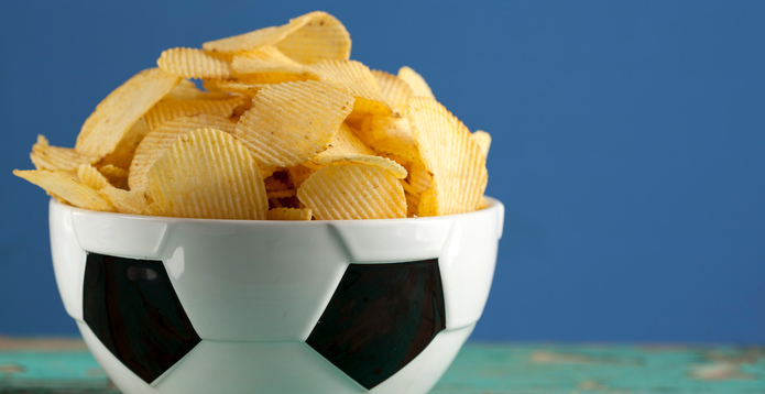football shaped bowl of crisps card