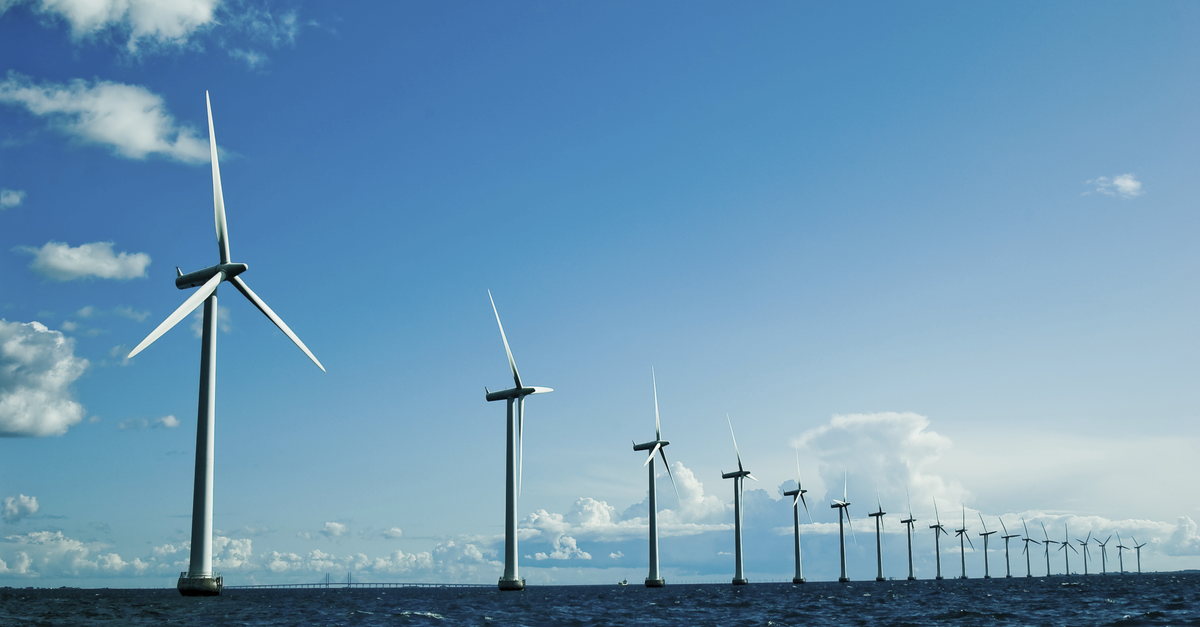 Row of offshore wind turbines